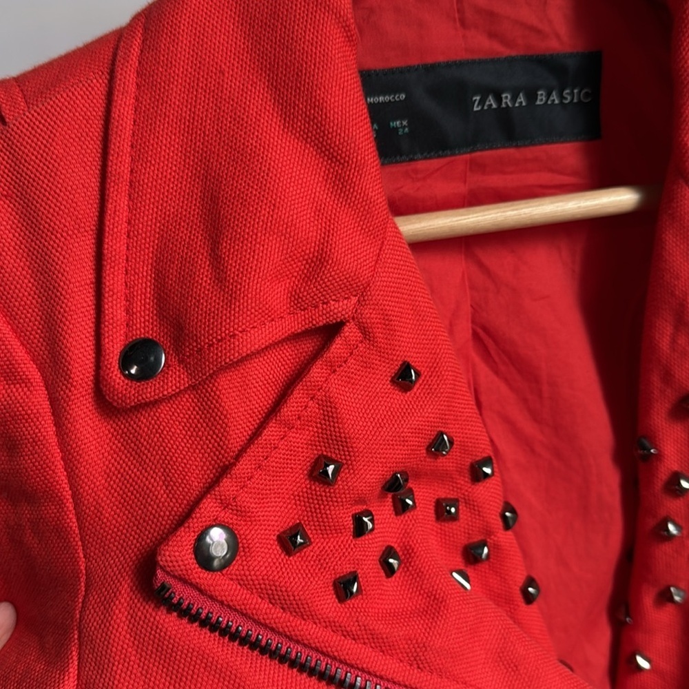 Zara Women's Red Studded Jacket - Picture 4 of 9